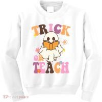 Trick Or Teach Cute Book Ghost Kids Sweatshirt thumb 0