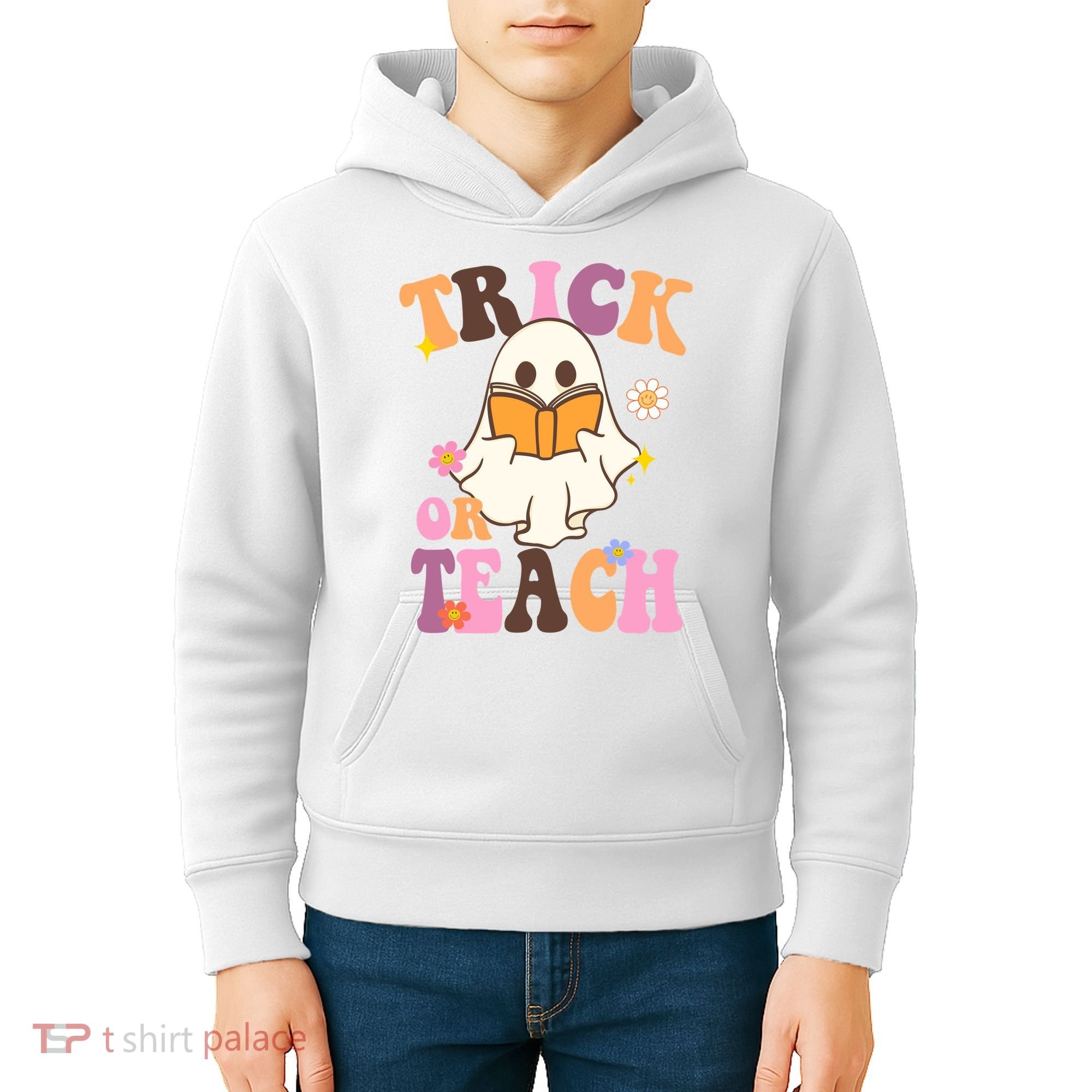 Trick Or Teach Cute Book Ghost Kids Hoodie