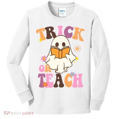Trick Or Teach Cute Book Ghost Kids Long Sleeve Shirt
