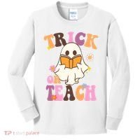 Trick Or Teach Cute Book Ghost Kids Long Sleeve Shirt thumb 0
