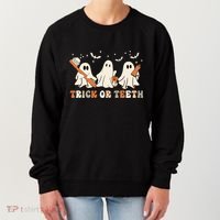 Trick Or Teeth Toothbrush Funny Boo Retro Pumpkin Halloween Gift Women's Sweatshirt thumb 0