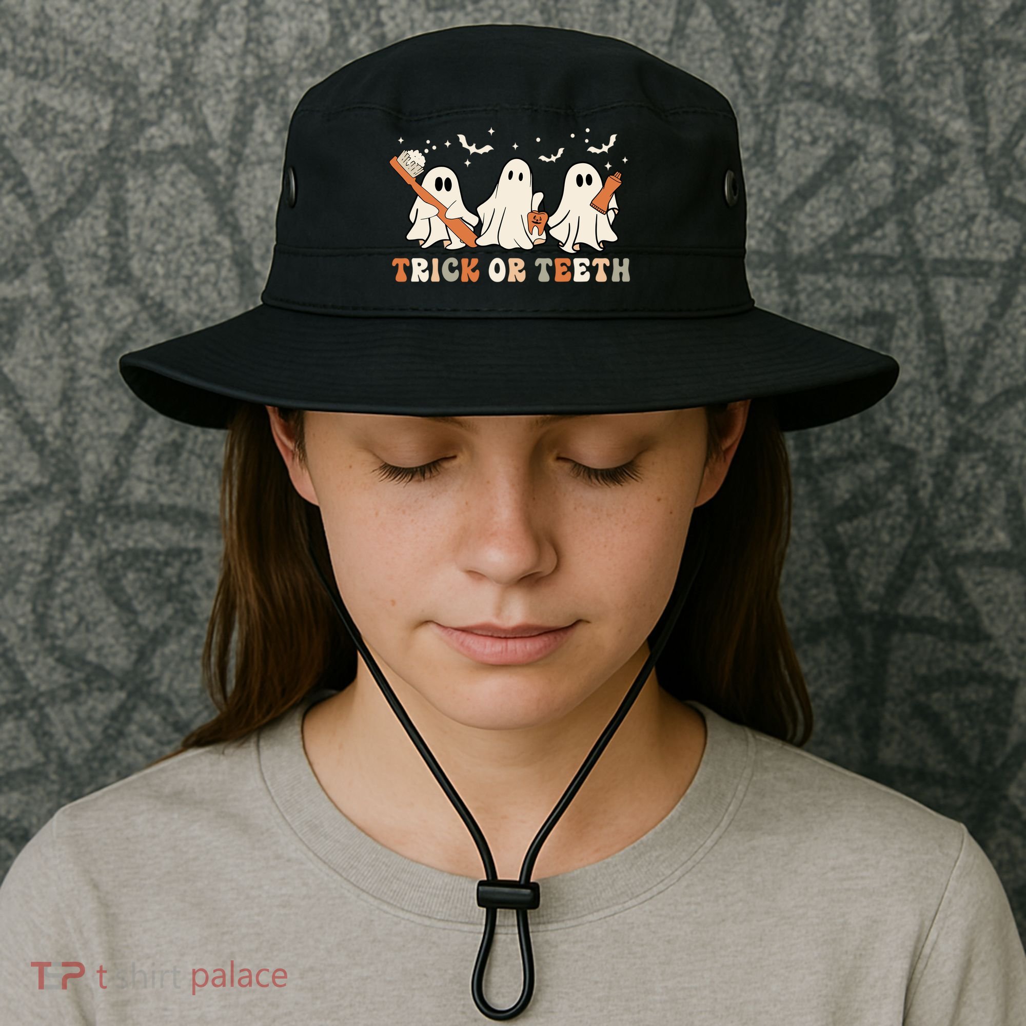 Trick Or Teeth Toothbrush Funny Boo Retro Pumpkin Halloween Gift Bucket Hat