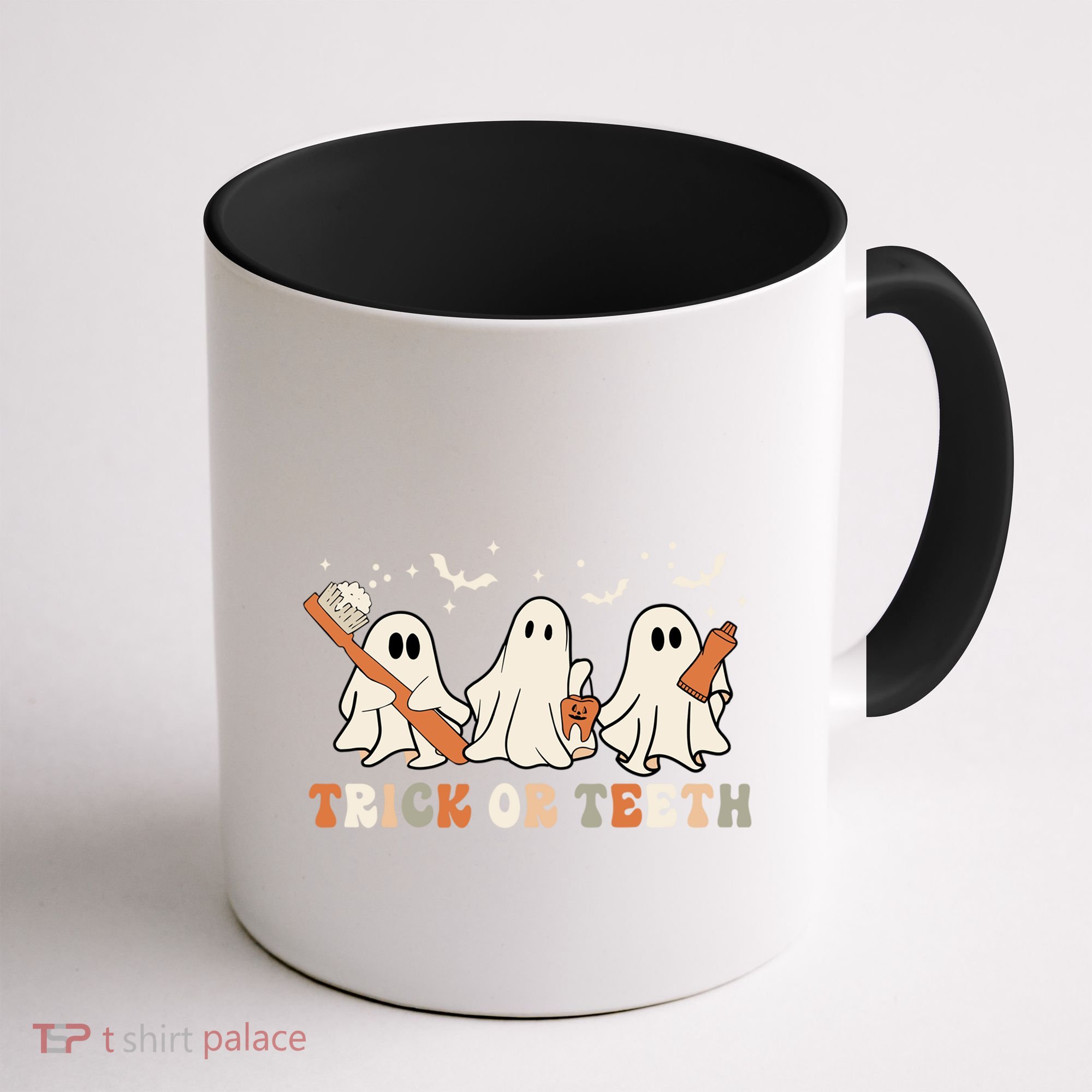 Trick Or Teeth Toothbrush Funny Boo Retro Pumpkin Halloween Gift Coffee Mug