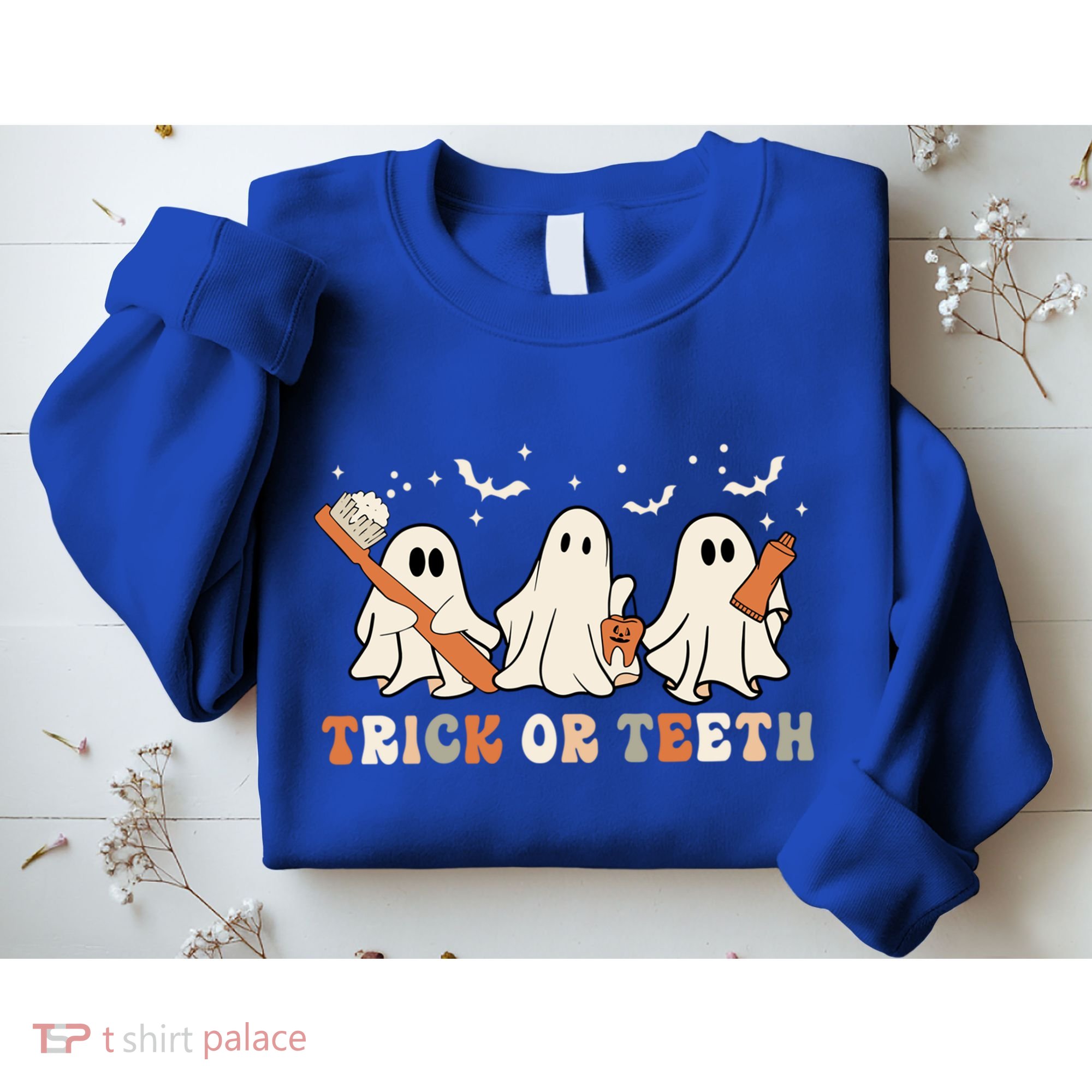 Trick Or Teeth Toothbrush Funny Boo Retro Pumpkin Halloween Gift Sweatshirt
