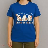 Trick Or Teeth Toothbrush Funny Boo Retro Pumpkin Halloween Gift T-Shirt thumb 4