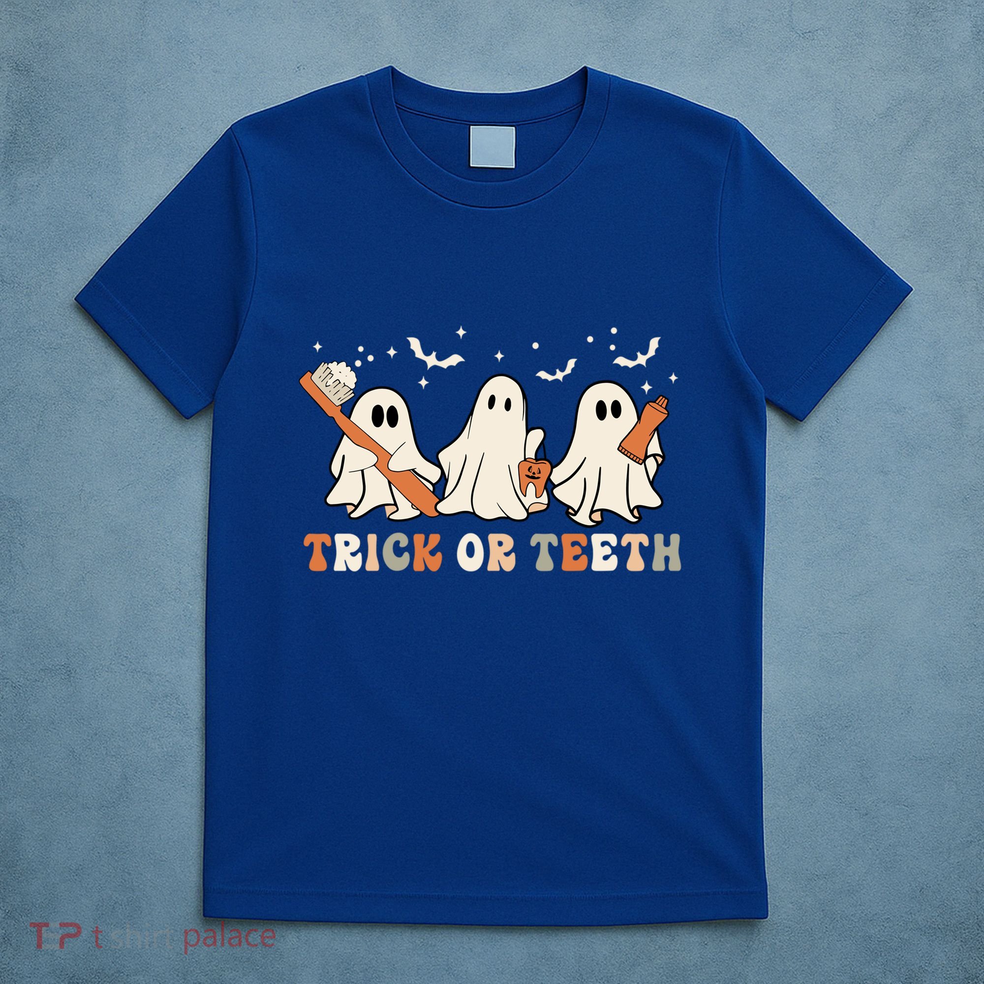 Trick Or Teeth Toothbrush Funny Boo Retro Pumpkin Halloween Gift T-Shirt