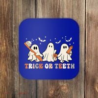 Trick Or Teeth Toothbrush Funny Boo Retro Pumpkin Halloween Gift Coaster thumb 0