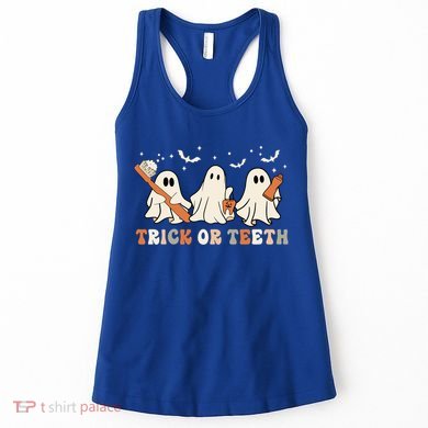 Trick Or Teeth Toothbrush Funny Boo Retro Pumpkin Halloween Gift Women's Tank Top