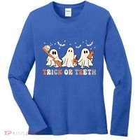 Trick Or Teeth Toothbrush Funny Boo Retro Pumpkin Halloween Gift Women's Long Sleeve Shirt thumb 0