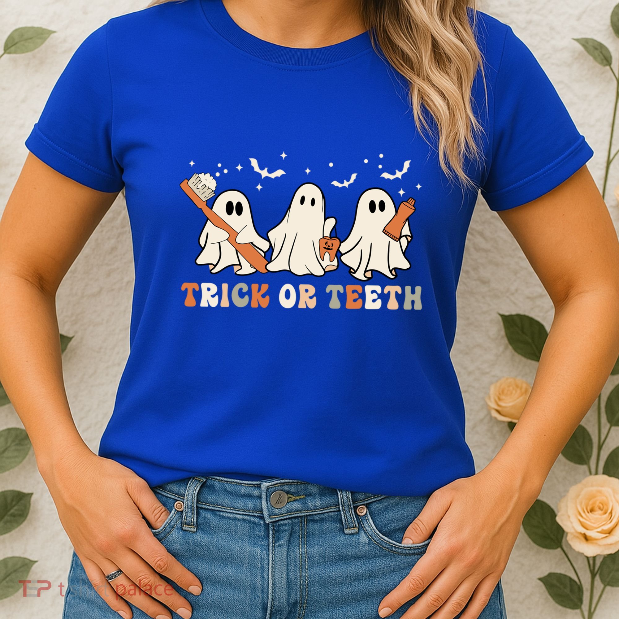 Trick Or Teeth Toothbrush Funny Boo Retro Pumpkin Halloween Gift Women's T-Shirt
