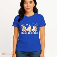 Trick Or Teeth Toothbrush Funny Boo Retro Pumpkin Halloween Gift Women's T-Shirt thumb 4