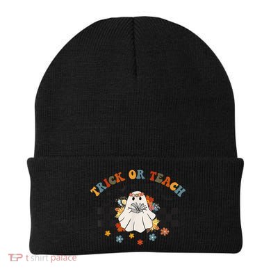 Trick or Teach Groovy Halloween Retro Floral Ghost Teacher Beanie