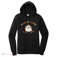 Trick or Teach Groovy Halloween Retro Floral Ghost Teacher Women's Hoodie thumb 0