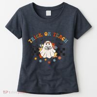 Trick or Teach Groovy Halloween Retro Floral Ghost Teacher Women's T-Shirt thumb 0