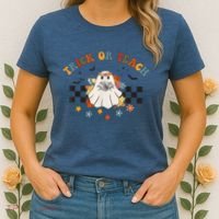 Trick or Teach Groovy Halloween Retro Floral Ghost Teacher Women's T-Shirt thumb 2
