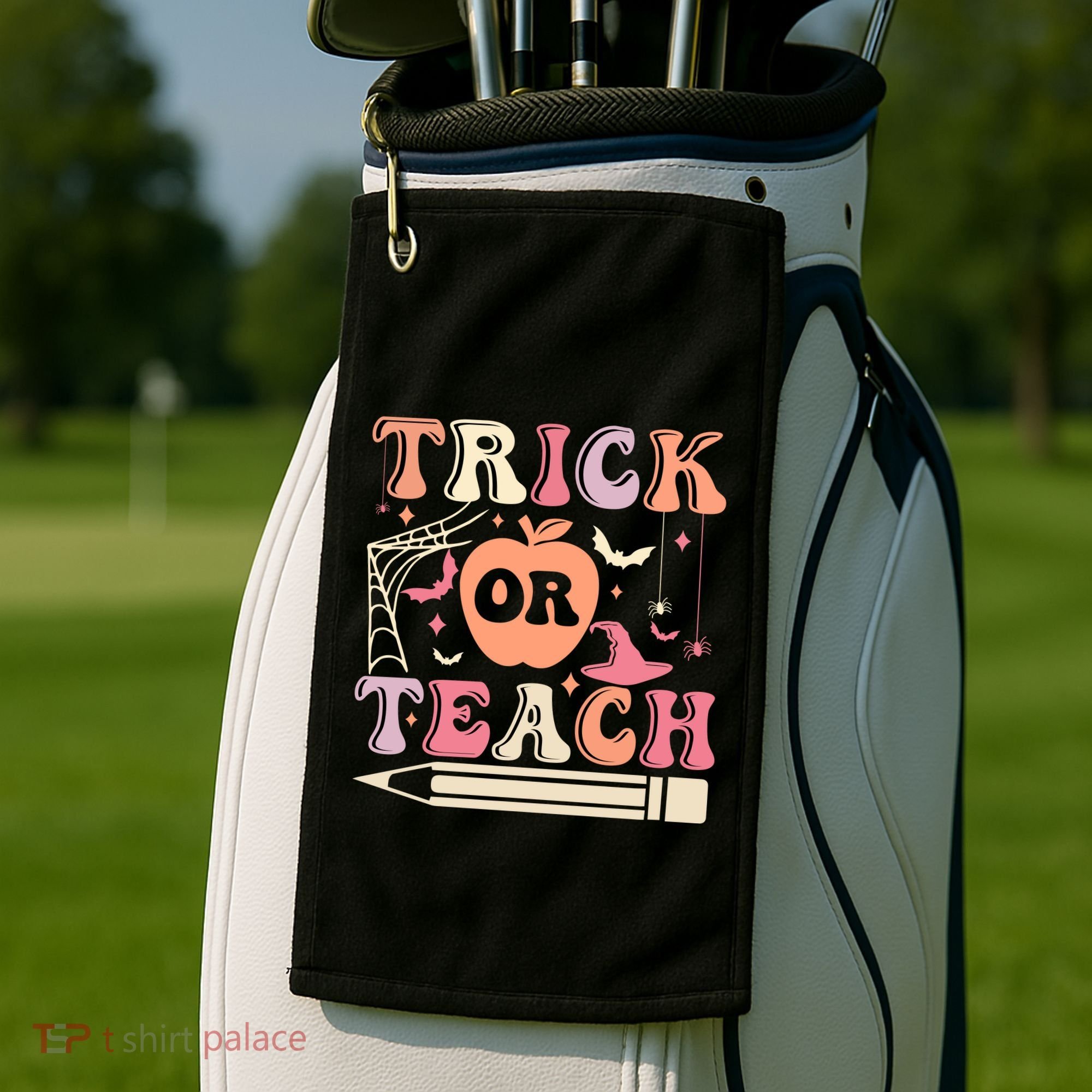 Trick Or Teach Funny Teacher Halloween Golf Towel