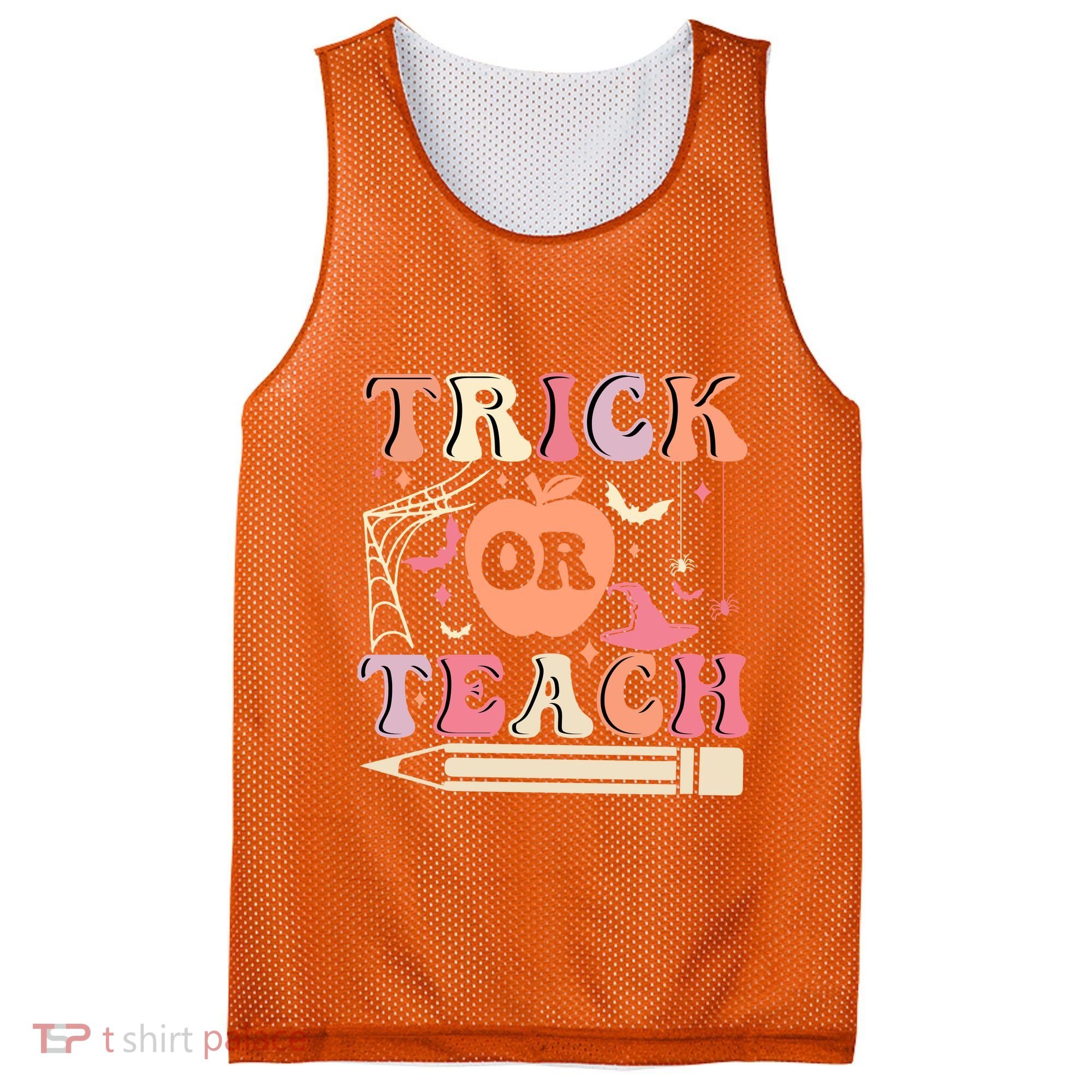 Trick Or Teach Funny Teacher Halloween Mesh Reversible Basketball Jersey Tank