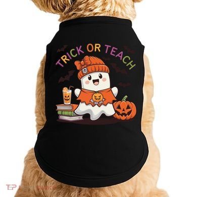 Trick Or Teach Back To School Cute Ghost Halloween Teachers Gift Doggie Tank