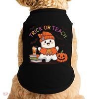 Trick Or Teach Back To School Cute Ghost Halloween Teachers Gift Doggie Tank thumb 0