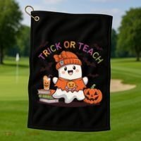 Trick Or Teach Back To School Cute Ghost Halloween Teachers Gift Golf Towel thumb 1