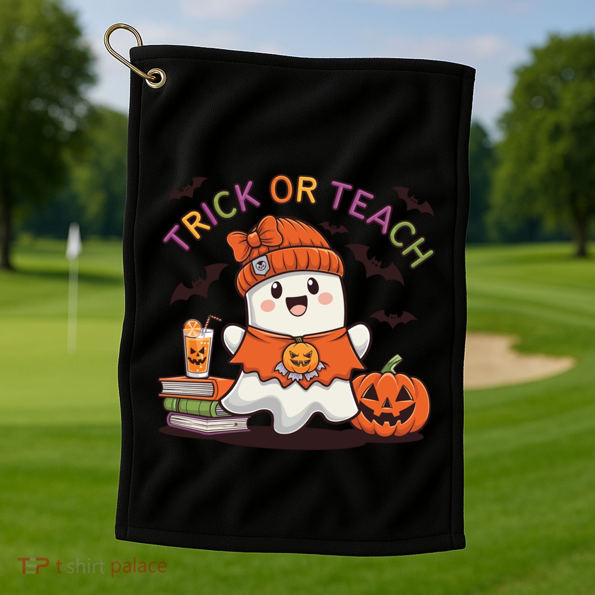 Trick Or Teach Back To School Cute Ghost Halloween Teachers Gift Golf Towel