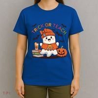 Trick Or Teach Back To School Cute Ghost Halloween Teachers Gift T-Shirt thumb 4