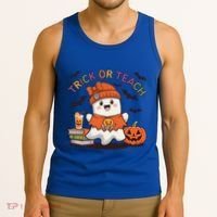 Trick Or Teach Back To School Cute Ghost Halloween Teachers Gift Tank Top thumb 3