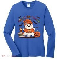 Trick Or Teach Back To School Cute Ghost Halloween Teachers Gift Women's Long Sleeve Shirt thumb 0