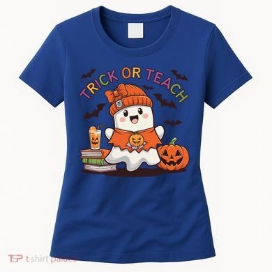 Trick Or Teach Back To School Cute Ghost Halloween Teachers Gift Women's T-Shirt