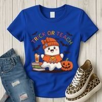 Trick Or Teach Back To School Cute Ghost Halloween Teachers Gift Women's T-Shirt thumb 3