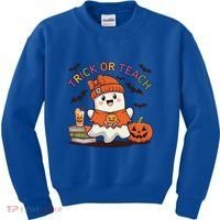 Trick Or Teach Back To School Cute Ghost Halloween Teachers Gift Kids Sweatshirt thumb 0