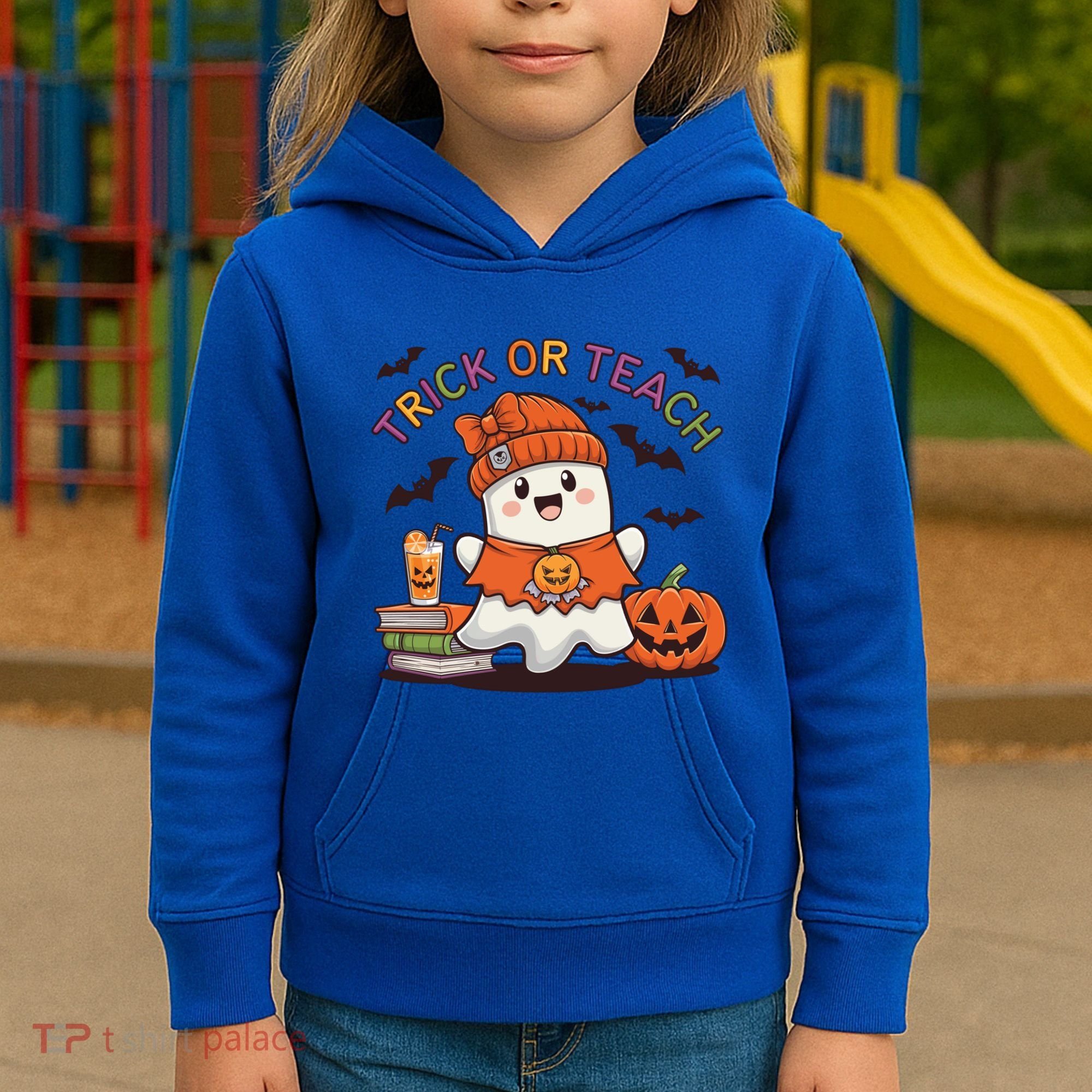 Trick Or Teach Back To School Cute Ghost Halloween Teachers Gift Kids Hoodie