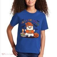 Trick Or Teach Back To School Cute Ghost Halloween Teachers Gift Kids T-Shirt thumb 2