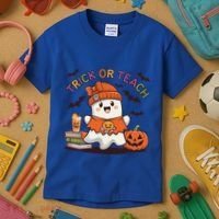 Trick Or Teach Back To School Cute Ghost Halloween Teachers Gift Kids T-Shirt thumb 3