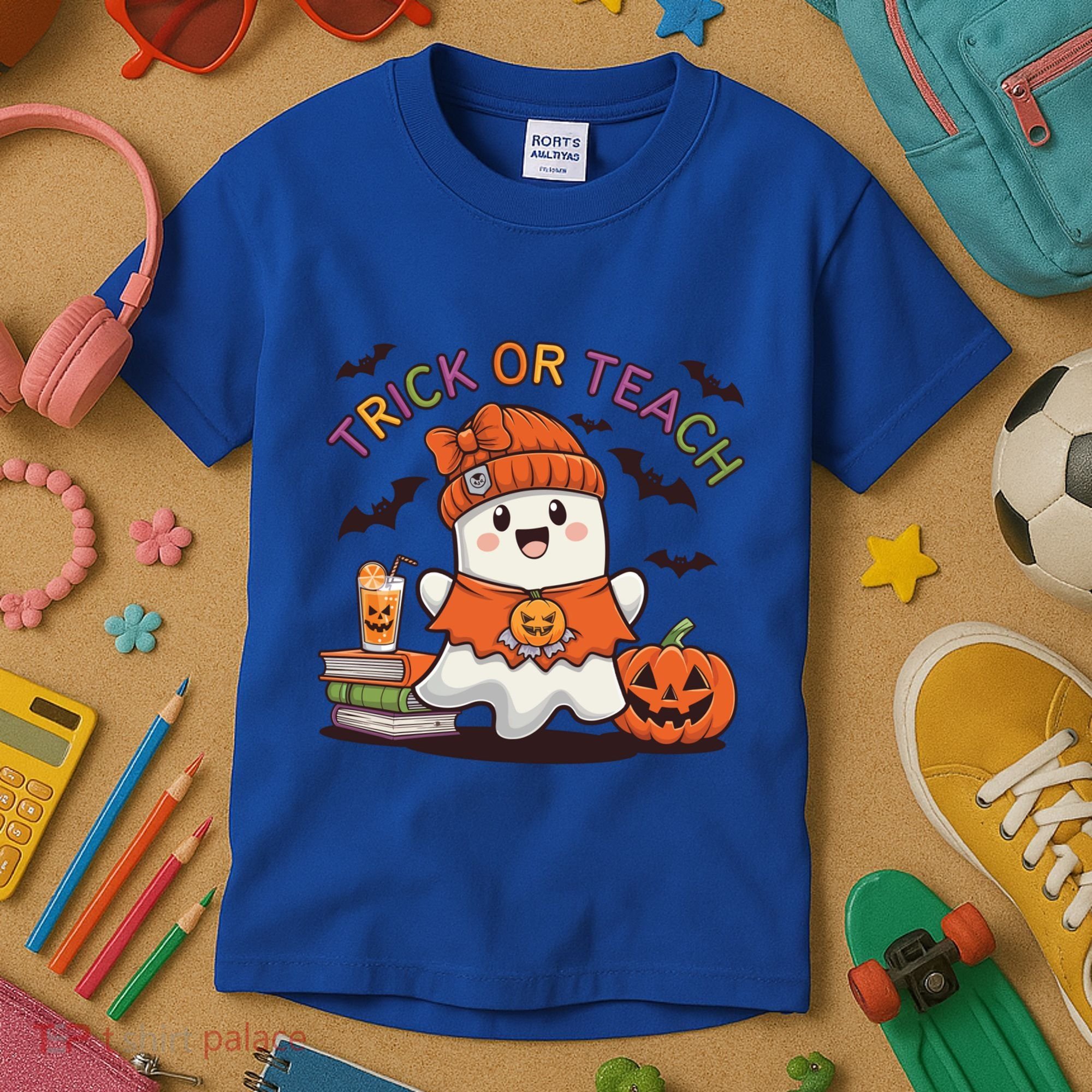 Trick Or Teach Back To School Cute Ghost Halloween Teachers Gift Kids T-Shirt