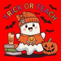 Trick Or Teach Back To School Cute Ghost Halloween Teachers Gift Santa Hat thumb 1