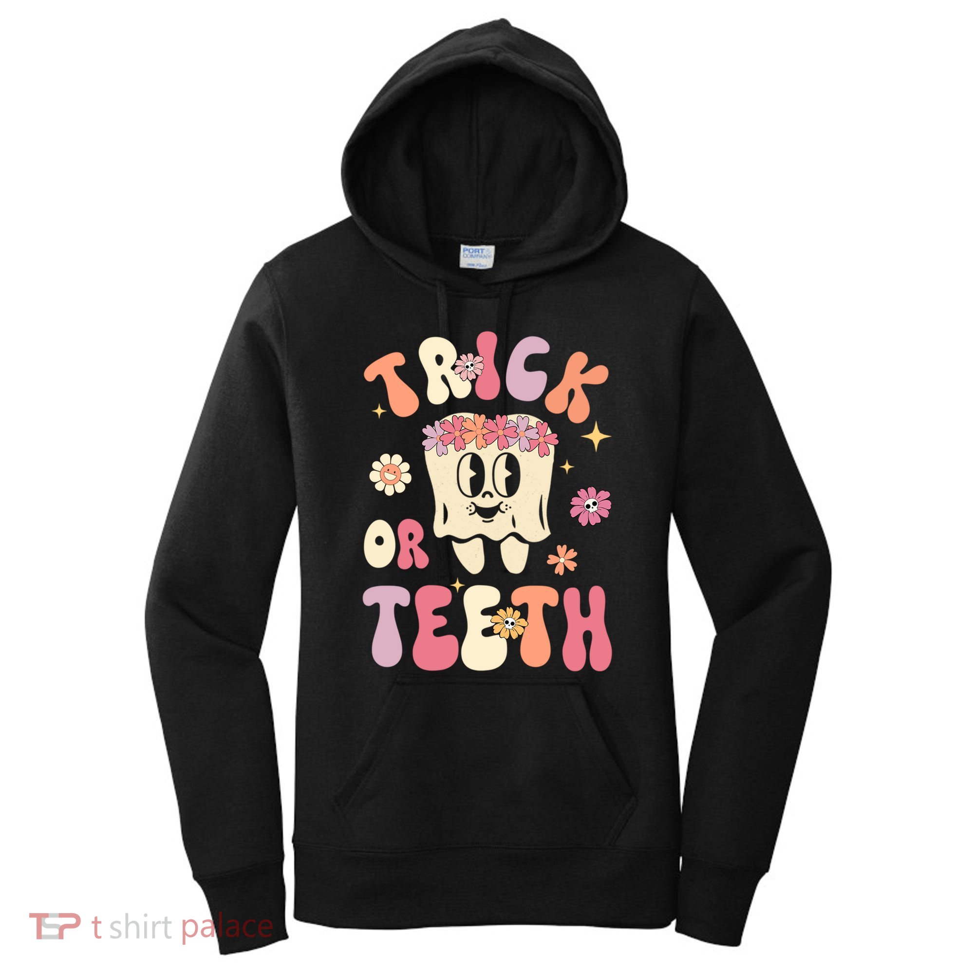 Trick Or Teeth Funny Dental Halloween Floral Ghost Dentist Great Gift Women's Hoodie