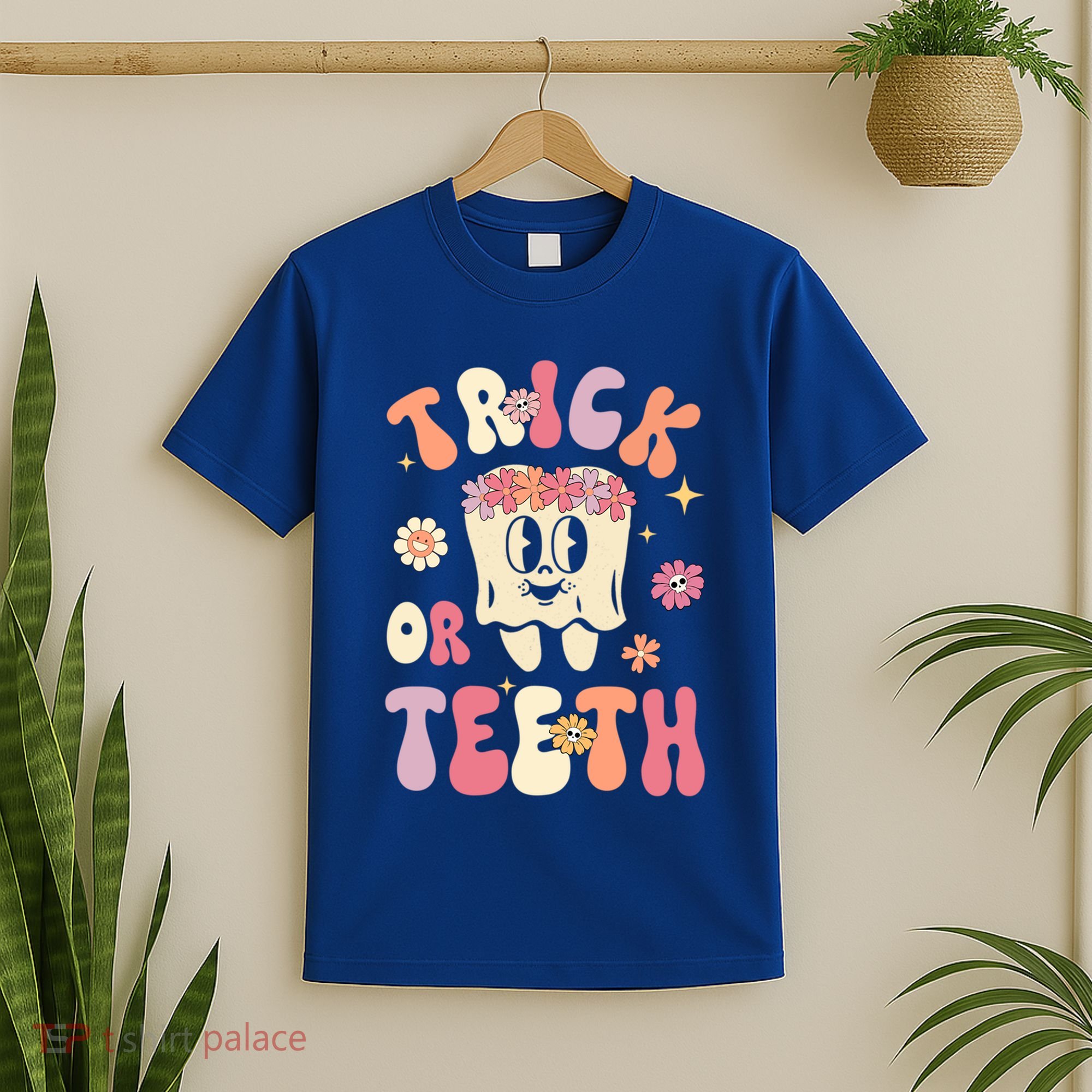 Trick Or Teeth Funny Dental Halloween Floral Ghost Dentist Great Gift T-Shirt