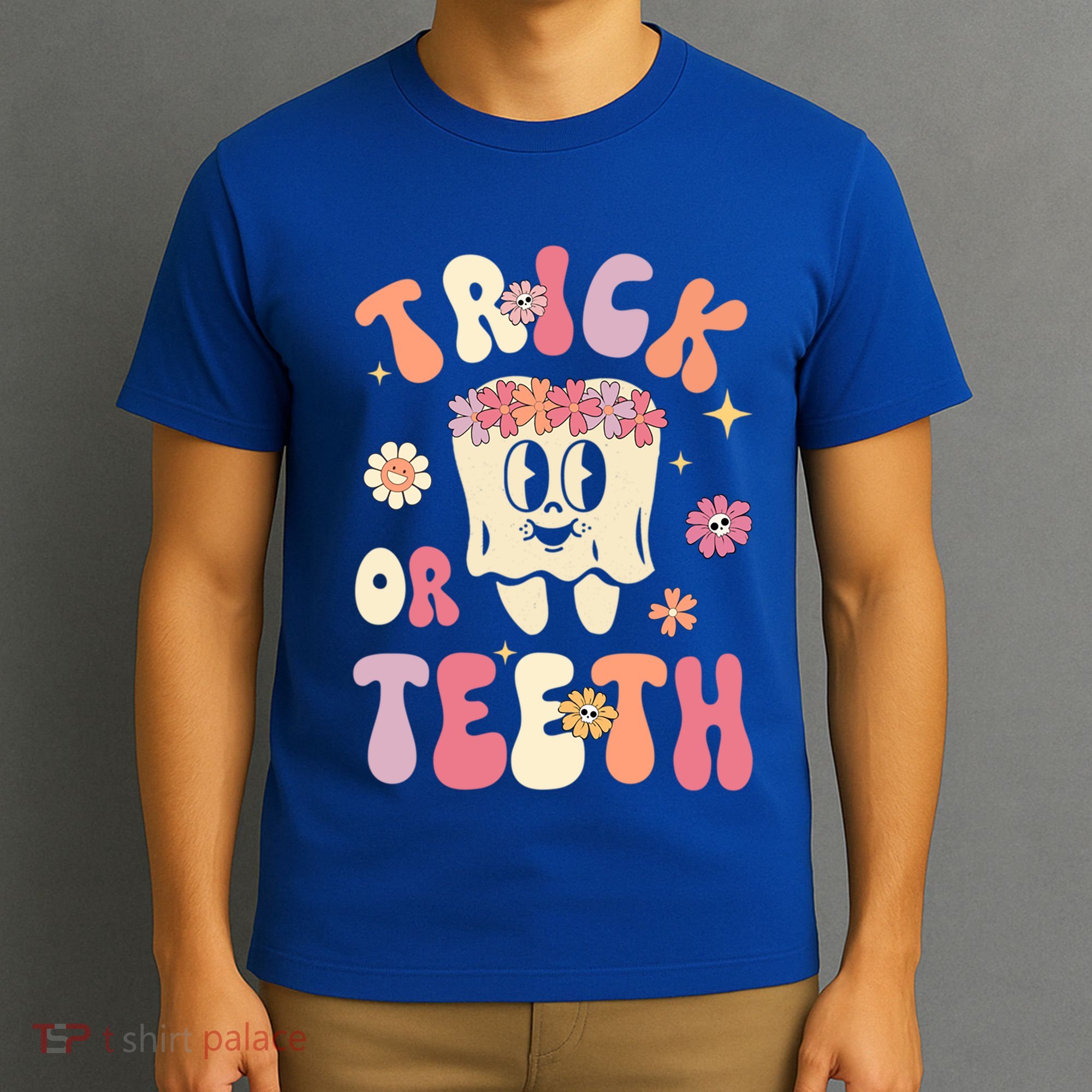 Trick Or Teeth Funny Dental Halloween Floral Ghost Dentist Great Gift T-Shirt