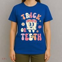 Trick Or Teeth Funny Dental Halloween Floral Ghost Dentist Great Gift T-Shirt thumb 4