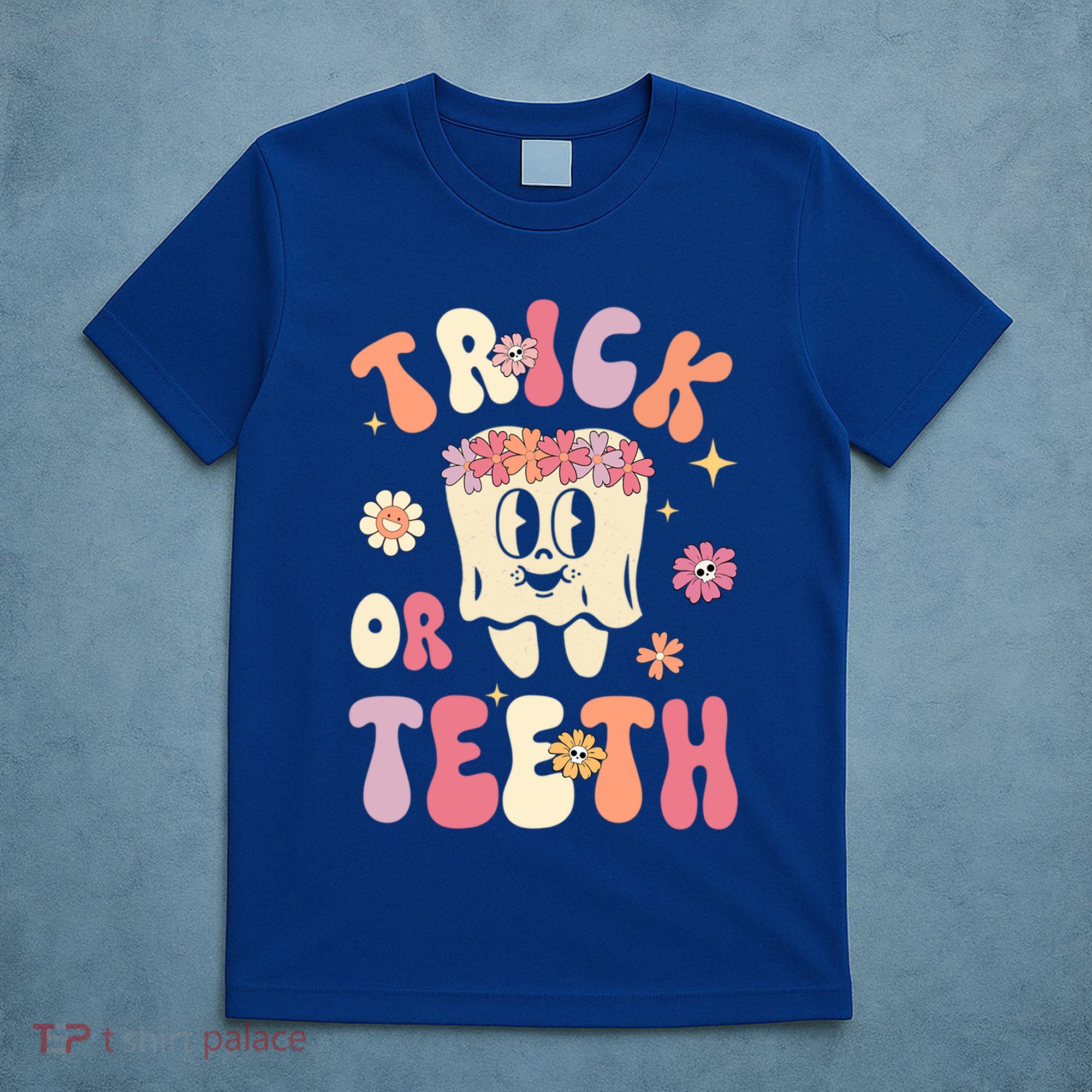 Trick Or Teeth Funny Dental Halloween Floral Ghost Dentist Great Gift T-Shirt