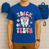 Trick Or Teeth Funny Dental Halloween Floral Ghost Dentist Great Gift T-Shirt thumb 6