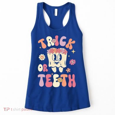 Trick Or Teeth Funny Dental Halloween Floral Ghost Dentist Great Gift Women's Tank Top