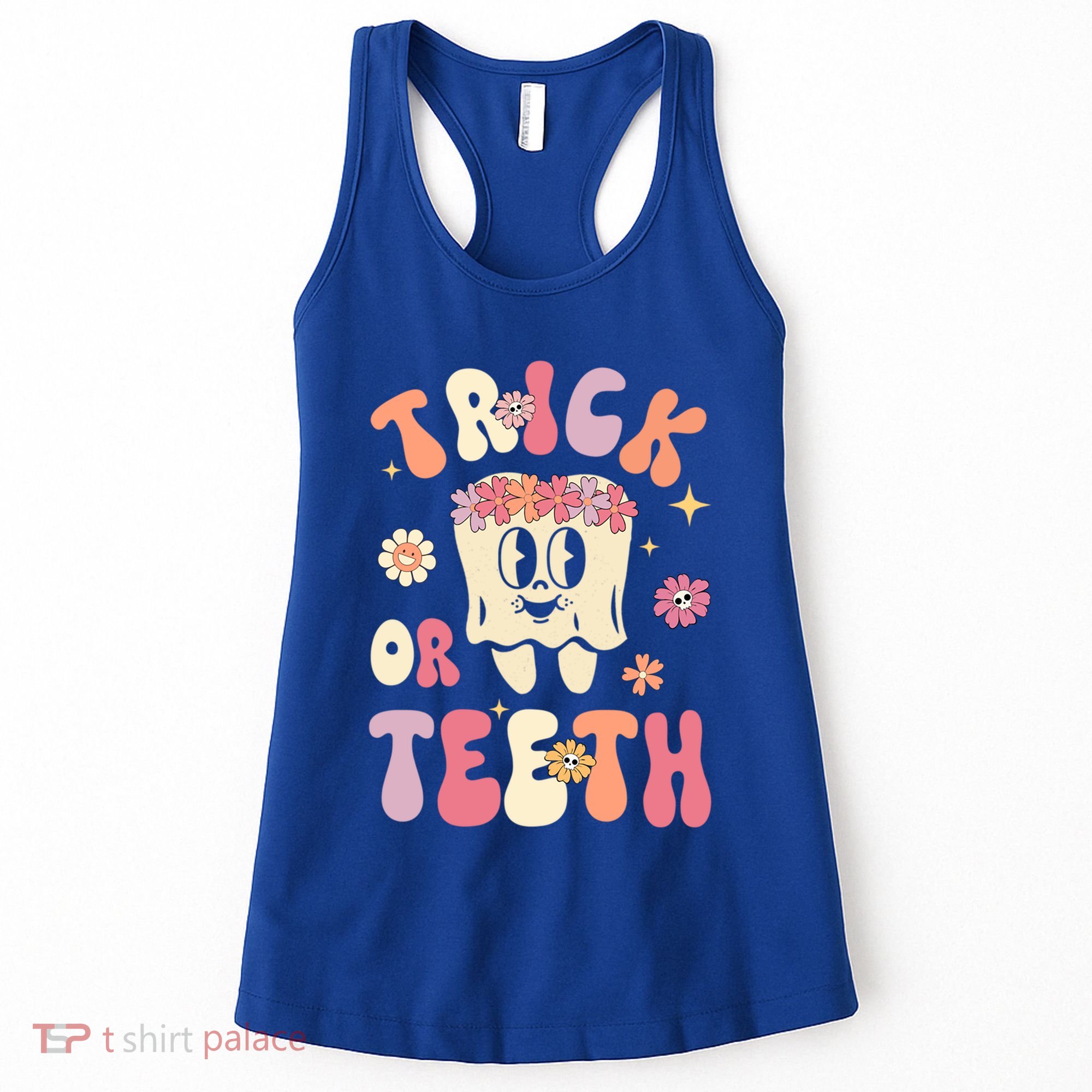 Trick Or Teeth Funny Dental Halloween Floral Ghost Dentist Great Gift Women's Tank Top