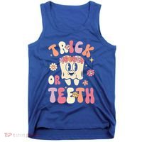 Trick Or Teeth Funny Dental Halloween Floral Ghost Dentist Great Gift Tank Top thumb 0