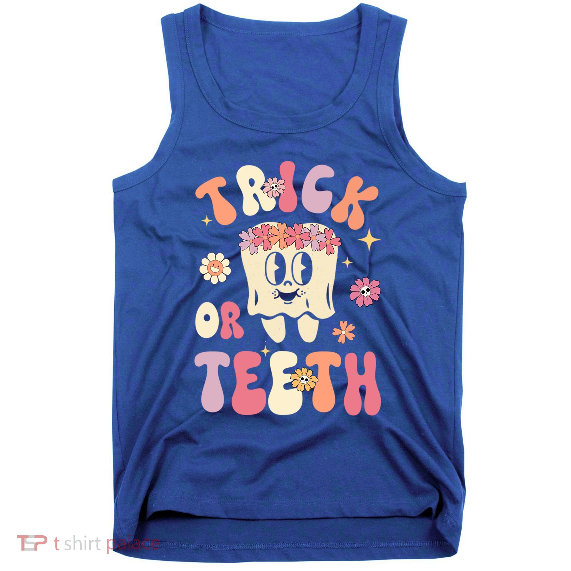 Trick Or Teeth Funny Dental Halloween Floral Ghost Dentist Great Gift Tank Top