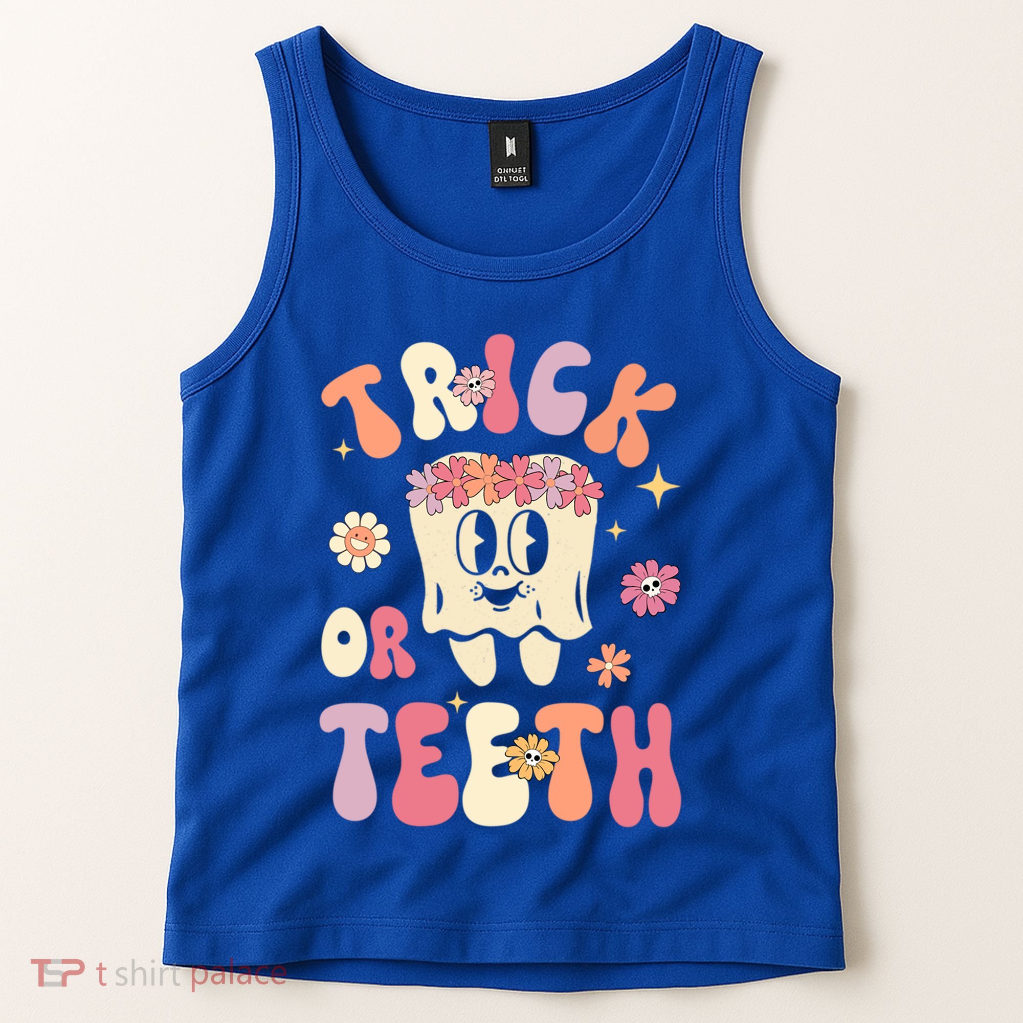 Trick Or Teeth Funny Dental Halloween Floral Ghost Dentist Great Gift Tank Top