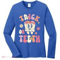 Trick Or Teeth Funny Dental Halloween Floral Ghost Dentist Great Gift Women's Long Sleeve Shirt thumb 0