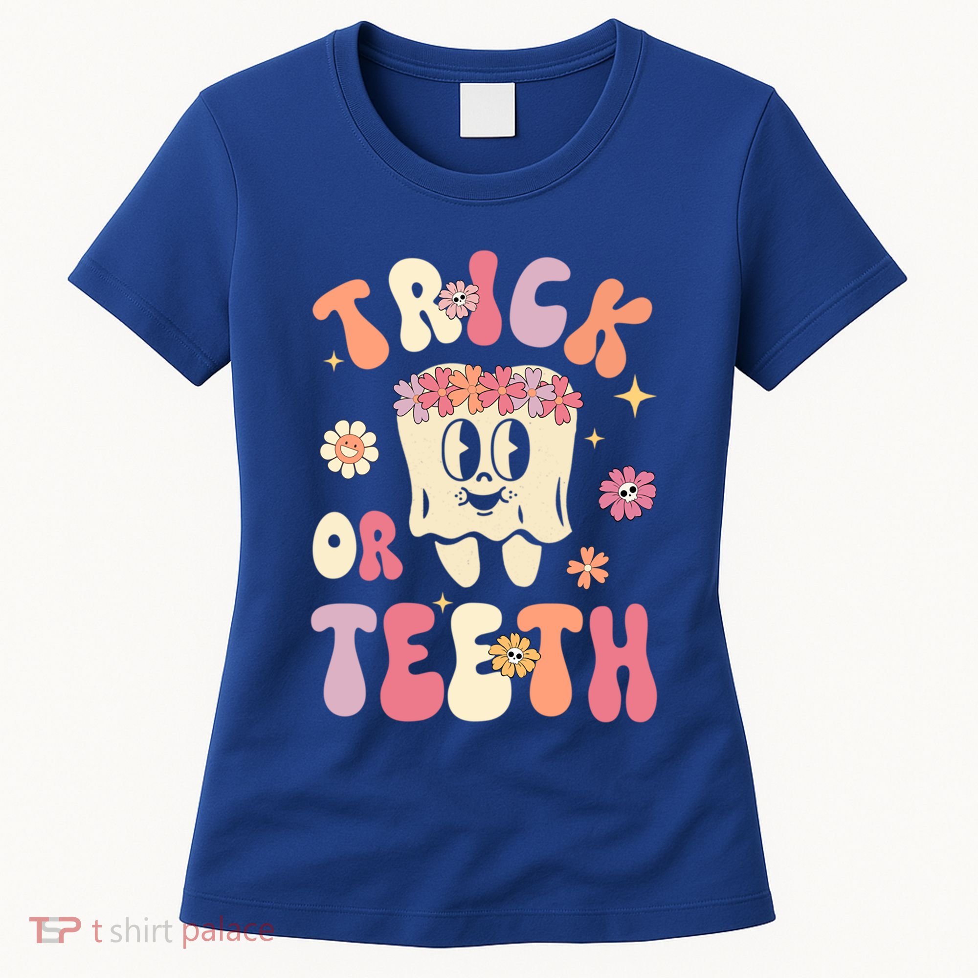 Trick Or Teeth Funny Dental Halloween Floral Ghost Dentist Great Gift Women's T-Shirt