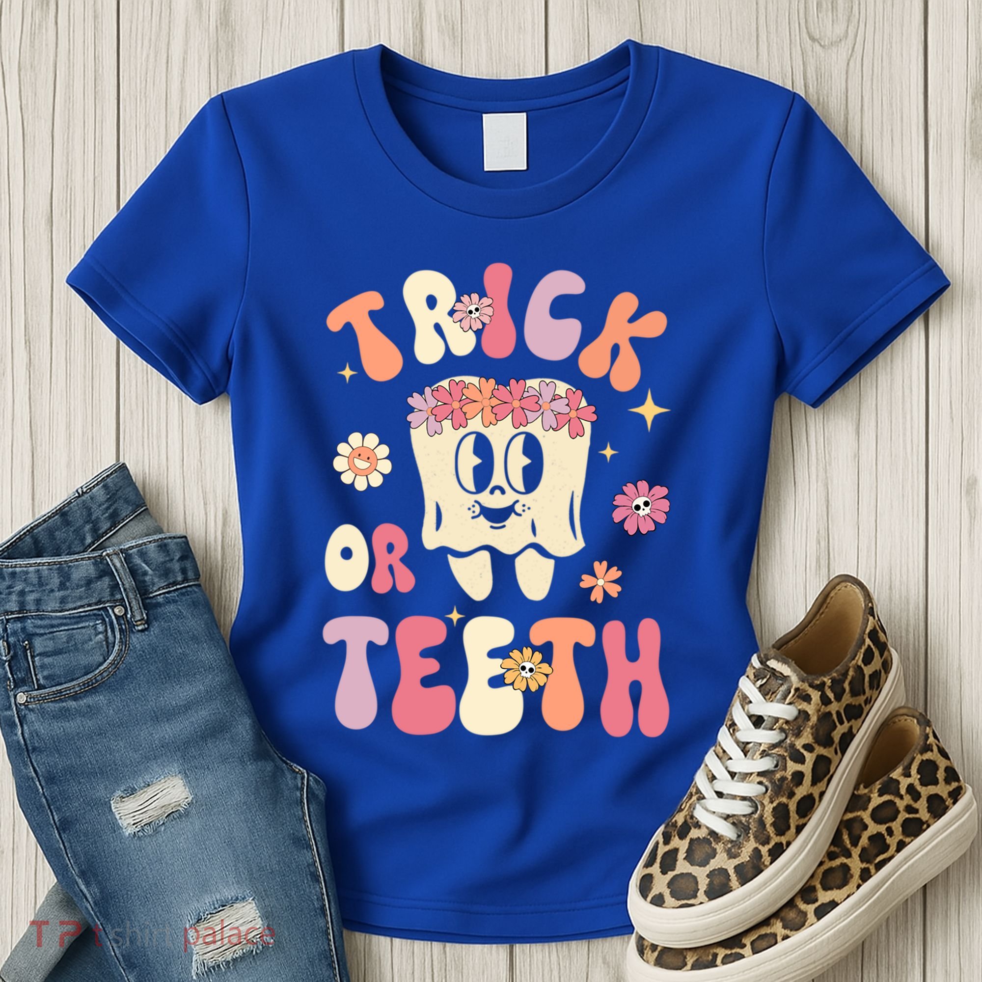Trick Or Teeth Funny Dental Halloween Floral Ghost Dentist Great Gift Women's T-Shirt